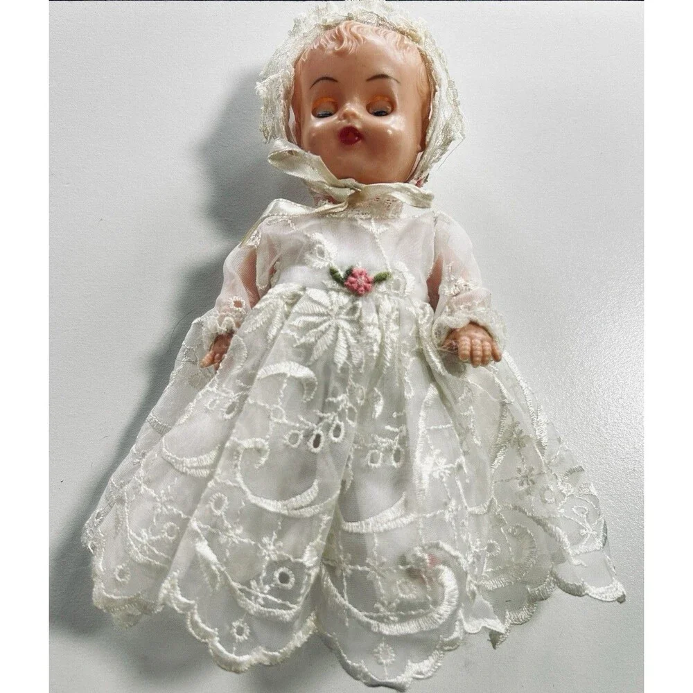 Doll8” Hard Plastic Sleepy Eyes Original Christening Outfit MCM 1950’s Hong Kong